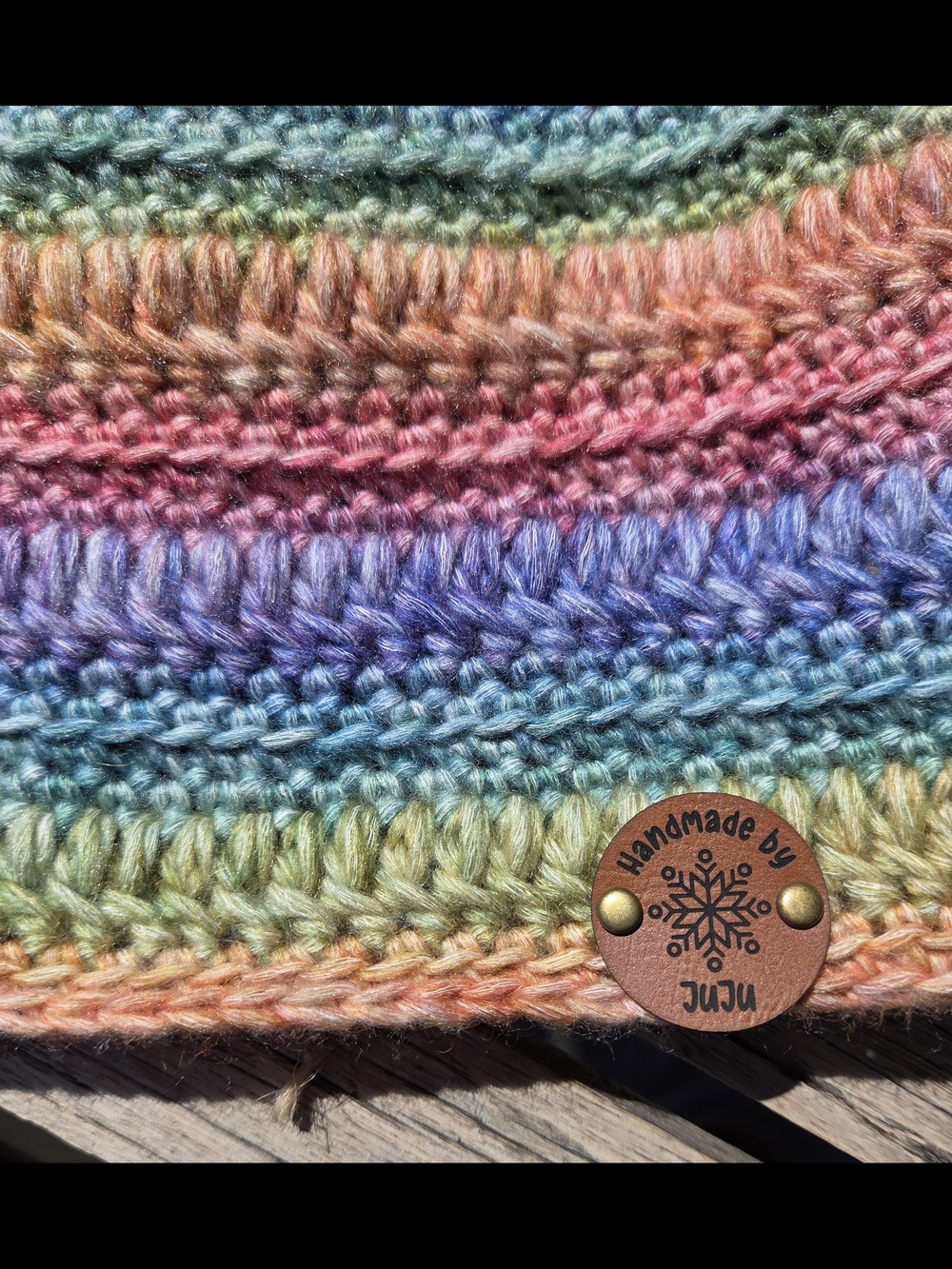 Artisan Handmade Crochet Cotton Blend "Rainbow Ribbons" Beanie Hat - Picture 5 of 6